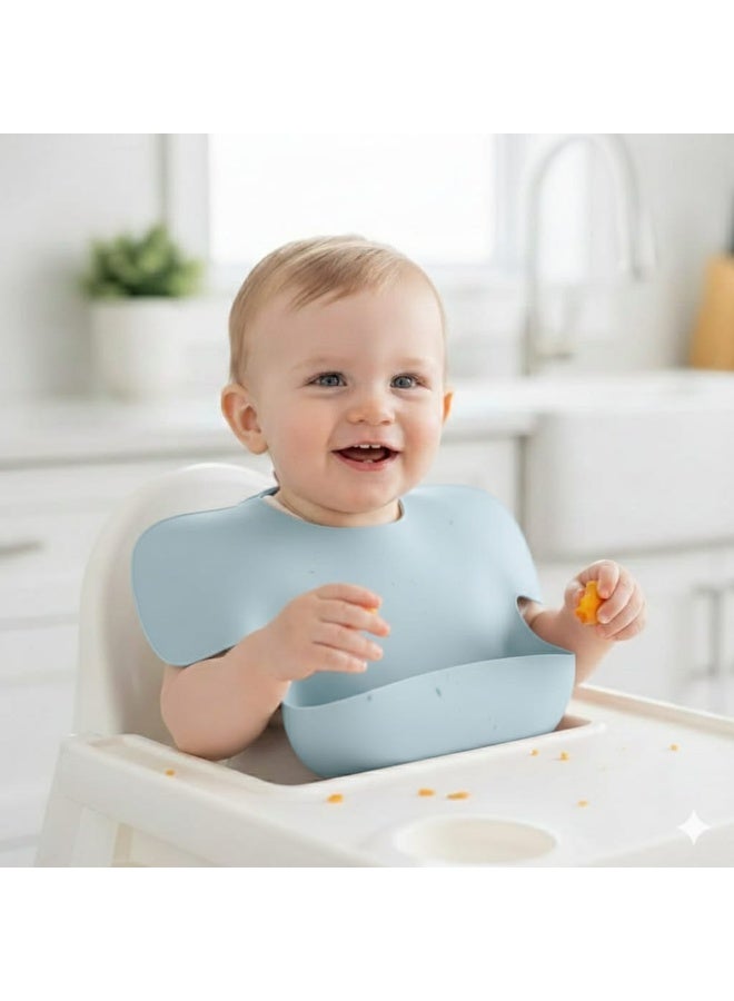 Wing-Style​Wide Food Catcher: A sturdy 3D pocket that stays open to collect crumbs and liquids, keeping the feeding area clean. Silicone Baby Bib for Extra Shoulder Coverage - CPC & EN14372 Certified - 1 Pc - Image 1
